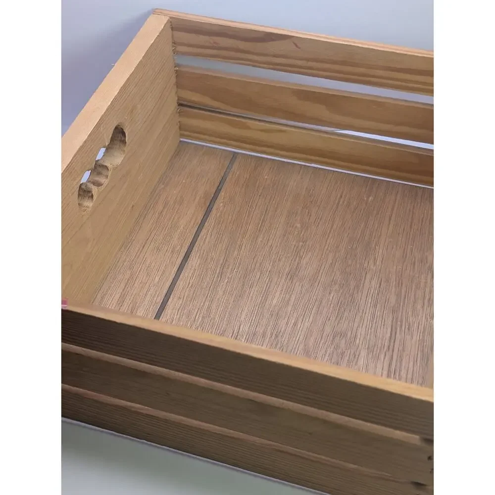 Rustic Wooden Storage Crate Box Slatted Sides Cutout Handles 12